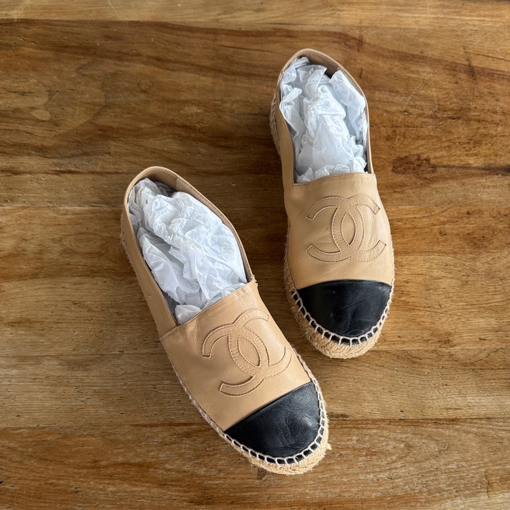 CHANEL Beige and Black Espadrilles